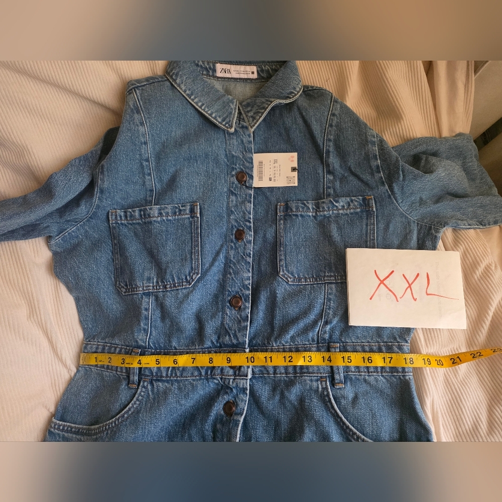 Zara Z1975 Women's Long Denim Dress 100% Cotton Mid-blue Nwt !! - Picture 12 of 15